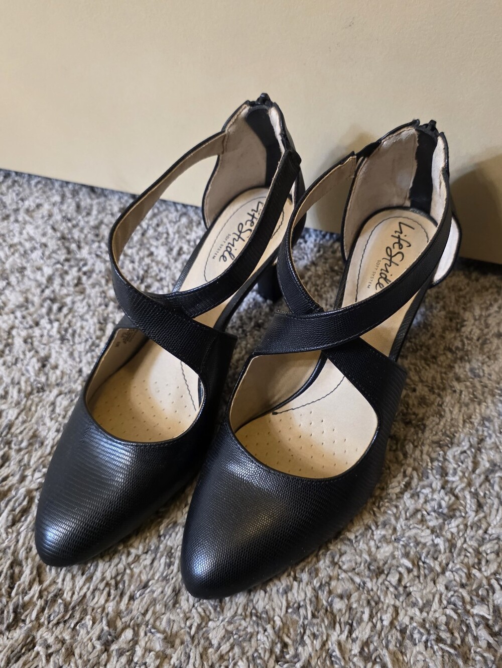 LifeStride Giovanna 3 Black Textured Pumps Heels Women’s 9M Flex Soft System